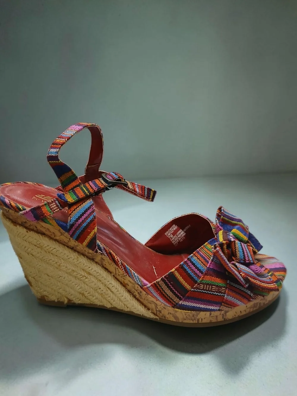 Colorful Striped Bow Wedge Sandals - Women's
